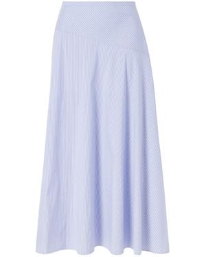 Theory Gathered Striped Cotton-Blend Poplin Midi Skirt - Blue
