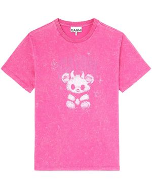 Ganni Pattern-Printed Crewneck T-Shirt - Pink