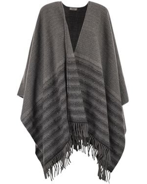 Peserico Striped Fringed Poncho - Grey
