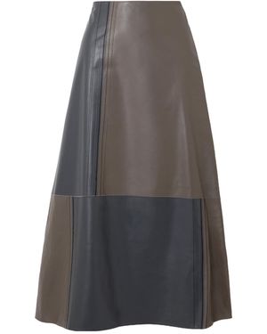 JOSEPH Cezanne Panelled Leather Midi Skirt - Grey