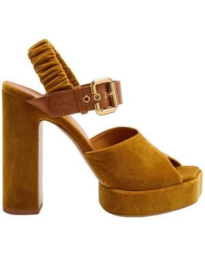 Chloé Suede Heeled Sandals - Brown
