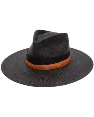 Borsalino Bow-Embellishment Straw Fedora Hat - Black