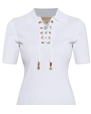 MICHAEL Michael Kors Lace-Up Polo Top - White