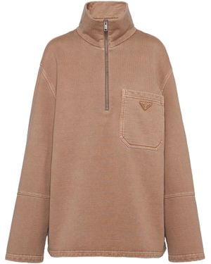 Prada Turtleneck Cotton Fleece Blouson Jacket - Brown