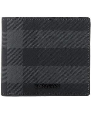 Burberry Logo Plaque Checked Wallet - Black