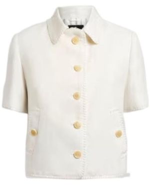 Etro Short-Sleeved Cropped Linen Jacket With Pegaso Buttons - White