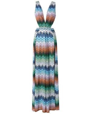 Missoni Zigzag Plunge Wide-Leg Jumpsuit - Blue