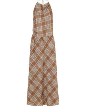 Matteau Layered Checked Cotton-Voile Midi Dress - Natural