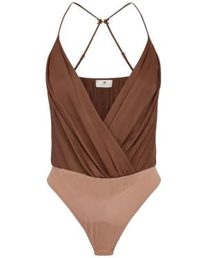 Elisabetta Franchi Georgette Bodysuit Top - Brown
