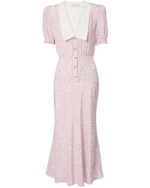 Alessandra Rich Flower Silk Midi Dress - Pink