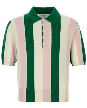 Thom Browne Shadow Striped Knit Polo Shirt - Green