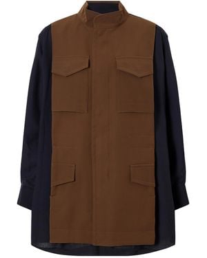 Sacai Crepe-Trimmed Woven Shirt - Brown