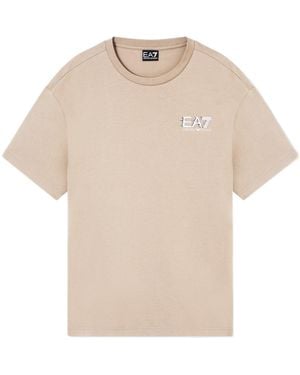 EA7 Logo Printed Crewneck T-Shirt - Natural