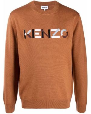KENZO Logo-Embroidered Knitted Jumper - Brown