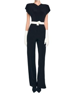 Norma Kamali Cap Sleeve Shoulder Pad Jumpsuit - Blue