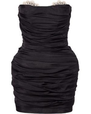 Magda Butrym Crochet-Trimmed Silk Minidress - Black