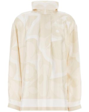 Carven Patterned High-Neck Top - White