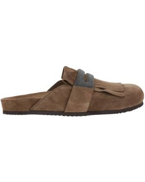 Brunello Cucinelli Embellished Round-Toe Mules - Brown