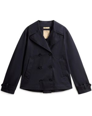 Woolrich Double Brested Long Sleeved Peacoat - Blue