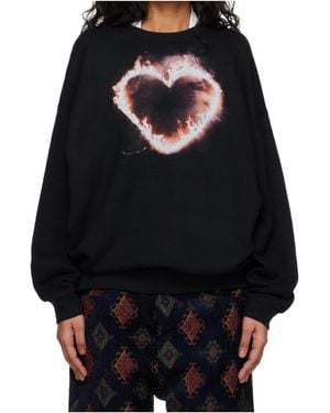 R13 Flaming Heart Oversized Crew Neck Sweatshirt - Black