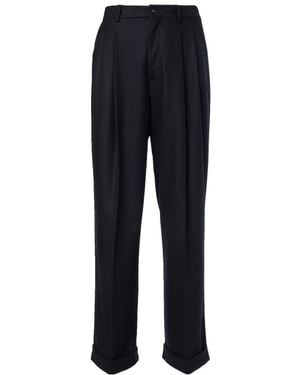 Dolce & Gabbana Virgin Wool Wide-Leg Pants - Blue
