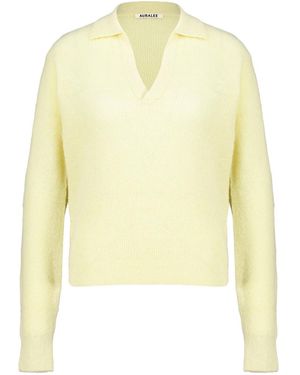 AURALEE V-Neck Knit Top - Yellow