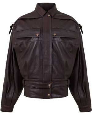 Magda Butrym Stand Collar Faux Leather Jacket - Black