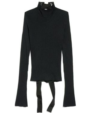 Balenciaga Lace-Up Detailed Knit Sweater - Black