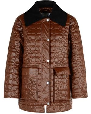 Ganni Buttoned Padded Jacket - Brown
