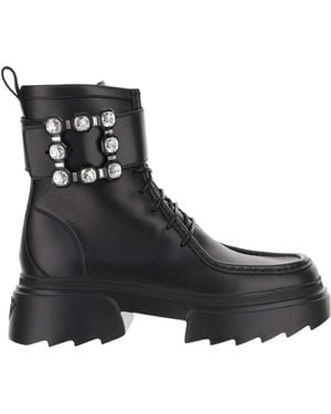 Roger Vivier Embellished Lace-Up Boots - Black