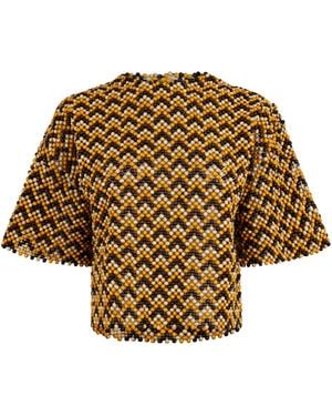 Bottega Veneta Roundneck Beaded Cropped Top - Natural