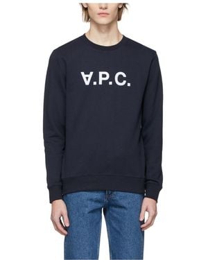 A.P.C. Logo Round-Neck Pullover Hoodie - Blue