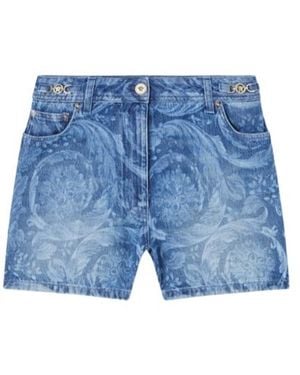 Versace Logo-Patch Denim Shorts - Blue