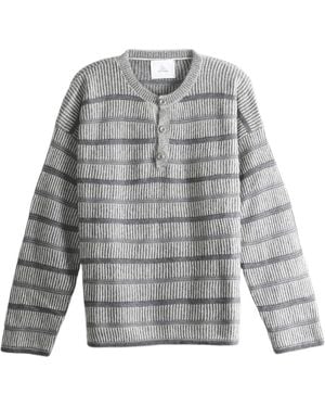 The Elder Statesman Striped Button-Neck Jumper - Grey