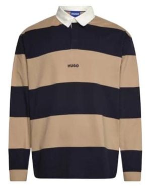 BOSS Striped Collared Polo Shirt - Blue