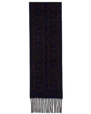 Ferragamo Ferragamo Logo Jacquard Fringed Scarf - Black