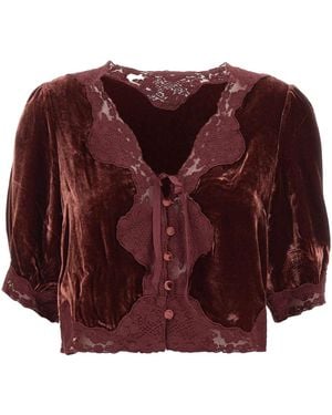 RIXO London Ursula Lace Trim Button Top - Red