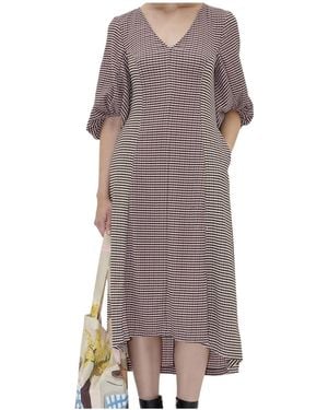 Stine Goya Three-Quarter Sleeve Midi Dress - Brown