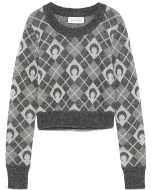 Marine Serre Moon Argyle-Knit Sweater - Gray