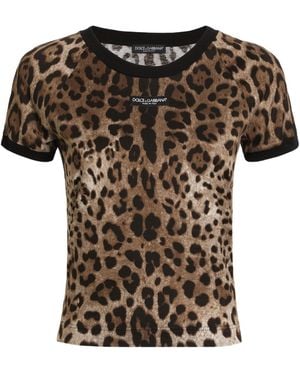 Dolce & Gabbana Animal-Print Logo T-Shirt - Brown
