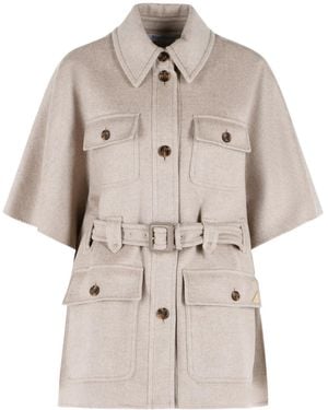 Max Mara Nettare Belted Cape - Natural