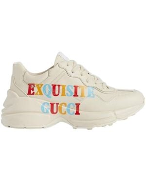 Gucci Rhyton Exquisite Low-Top Leather Sneakers - White