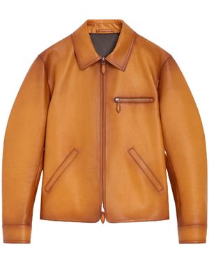 Berluti Distressed Leather Jacket - Orange