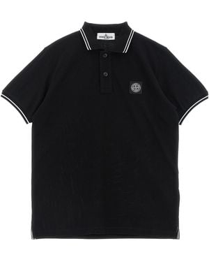 Stone Island Junior Compass Patch Straight Polo Shirt - Black
