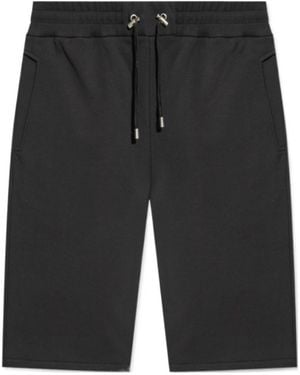 Balmain Cotton Shorts With Flocked Paris Logo - Black