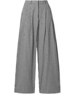 Proenza Schouler Amber Pleated Plaid Wide-Leg Pants - Gray