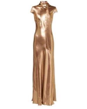 Galvan London Solar Gaze Scarf-Detail Satin Gown - Metallic