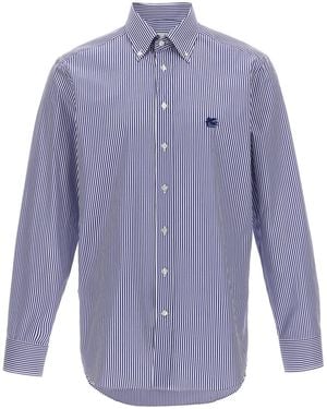 Etro Logo Embroidered Striped Shirt - Blue