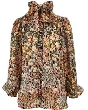 Valentino Floral Printed Long-Sleeved Blouse - Brown