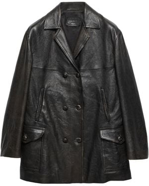 Prada Double-Breasted Nappa Leather Caban Jacket - Black